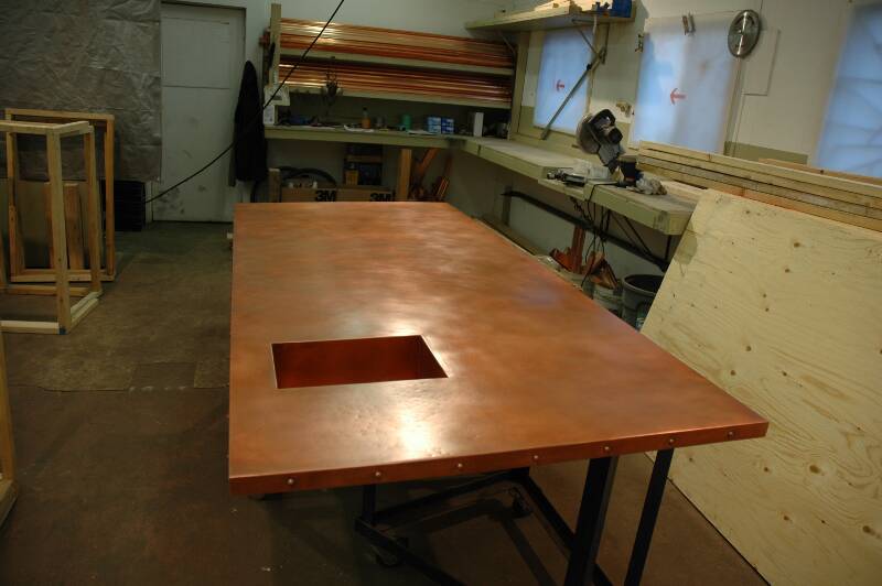 copper countertops - being manufactured